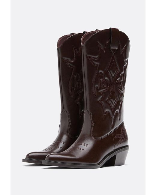 Stivali Cowboy Con Tacco di Stradivarius in Brown