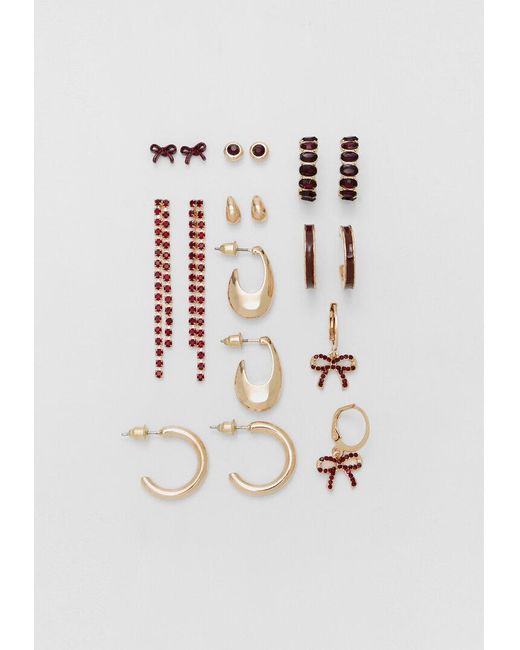 Set 9 Orecchini Con Cerchi E Strass di Stradivarius in White