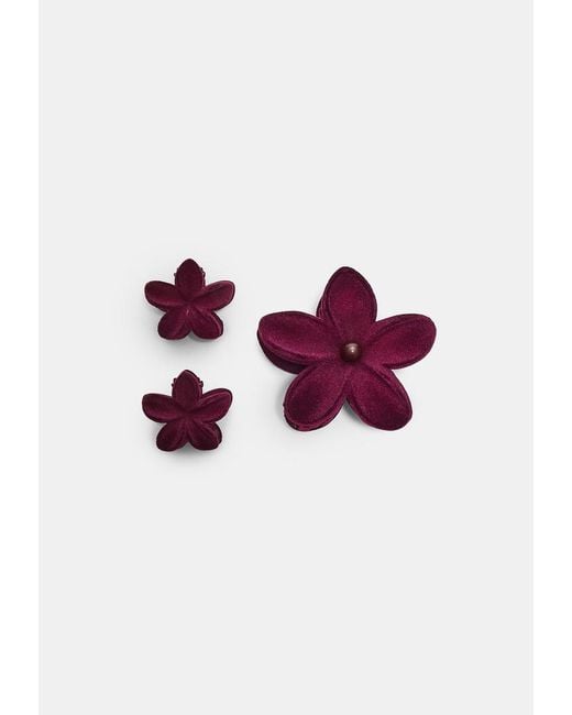 Set Di 3 Fermagli Per Capelli A Forma Di Fiore di Stradivarius in Purple