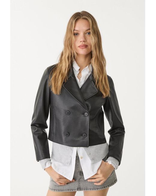 Giacca Corta Con Bottoni Finta Pelle di Stradivarius in Black