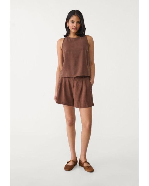 Shorts Fluidi Con Lino di Stradivarius in Brown