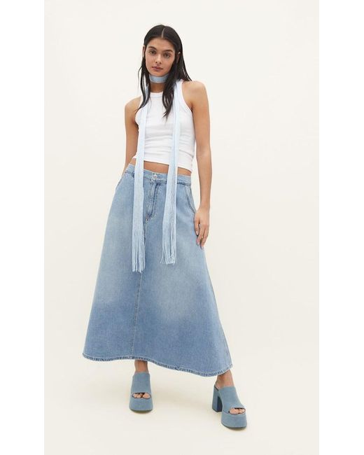 Stradivarius Long Flowing Denim Skirt in Blue Lyst UK