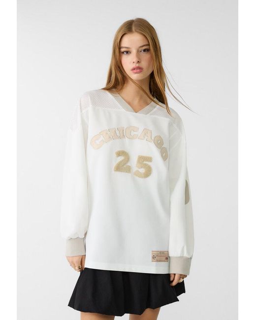 Maglietta Oversize Numero di Stradivarius in White