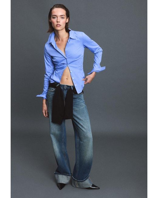 Camicia Basic Fitted di Stradivarius in Blue