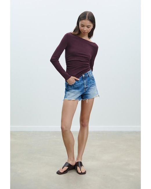 Maglietta A Maniche Lunghe Arricciata di Stradivarius in Blue