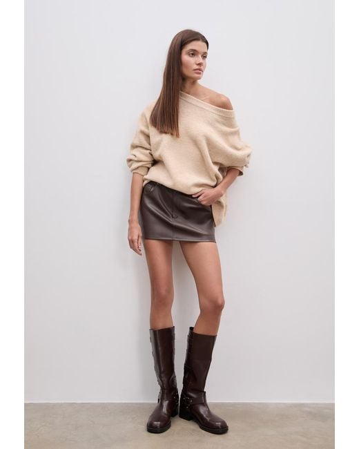 D62 Pantaloncino A Gonna Mini Effetto Pelle di Stradivarius in Natural