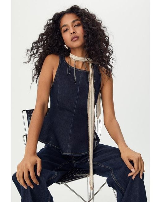 Top Denim Baschina Senza Maniche di Stradivarius in Blue