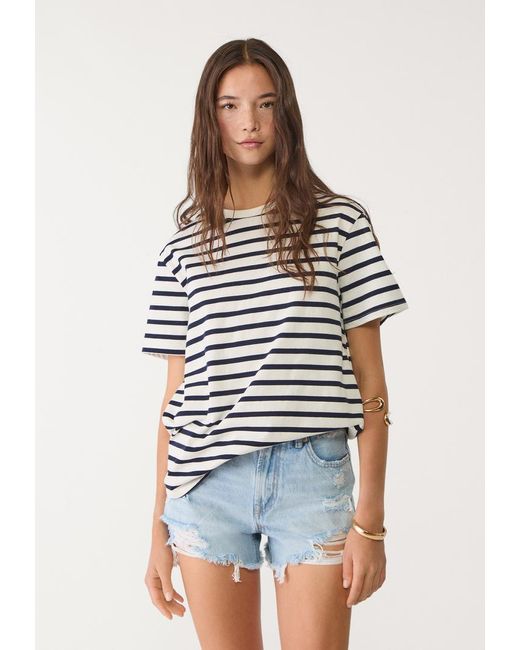 Maglietta Basic Boxy Heavy Weight A Righe di Stradivarius in Multicolor