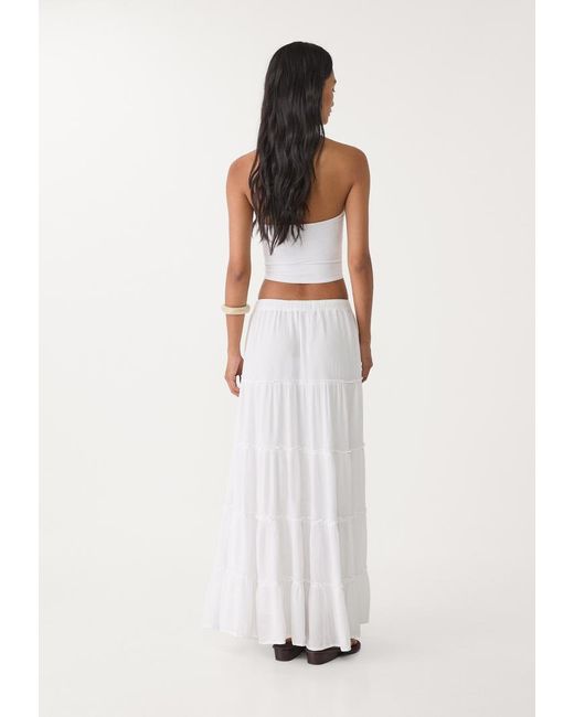 Gonna Midi Fluida A Pannelli di Stradivarius in White
