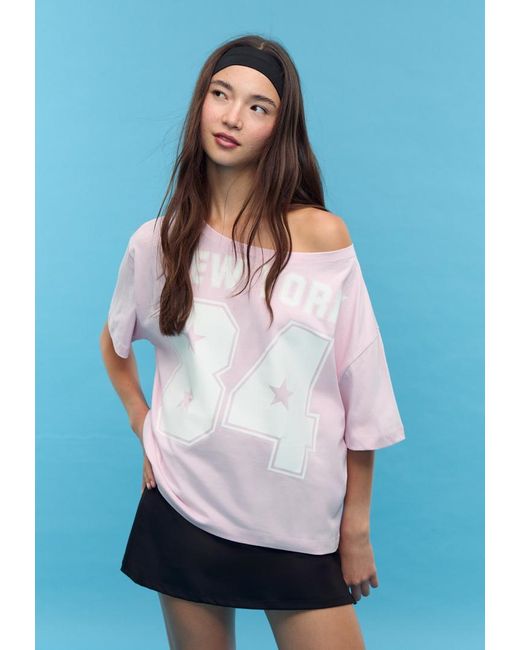 T-Shirt Stampata Con Scollo A Barchetta di Stradivarius in Blue