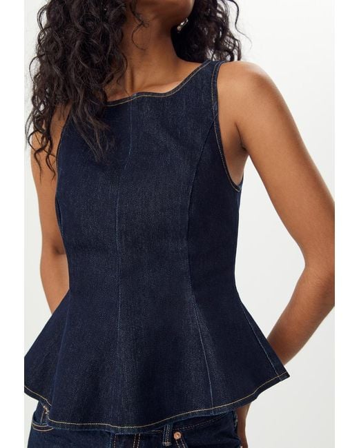 Top Denim Baschina Senza Maniche di Stradivarius in Blue