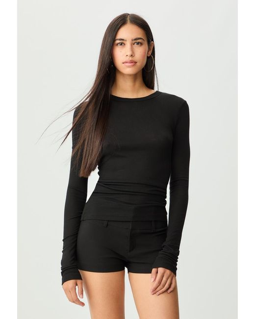 Maglietta A Maniche Lunghe A Costine di Stradivarius in Black
