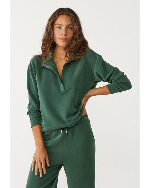 Felpa Cerniera Tessuto Morbido di Stradivarius in Green