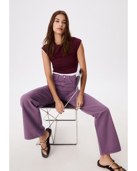 Jeans D92 Straight Wide di Stradivarius in Purple