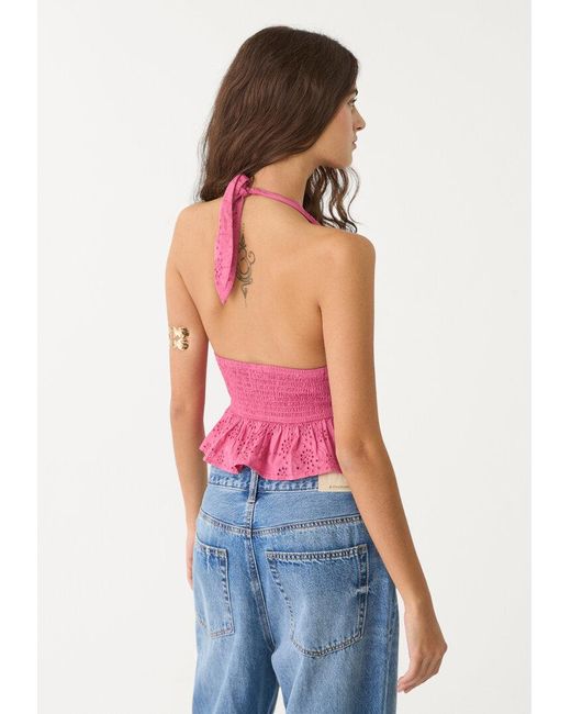 Top Halter Ricamato di Stradivarius in Red