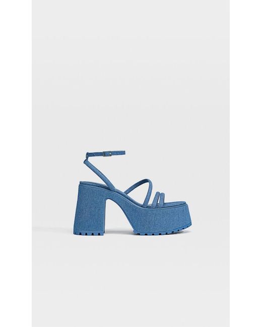 Stradivarius Highheel Denim Platform Sandals in Blue Lyst UK
