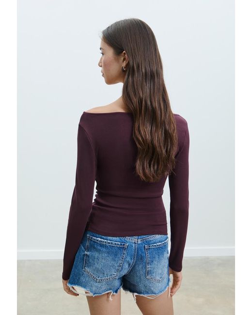 Maglietta A Maniche Lunghe Arricciata di Stradivarius in Blue