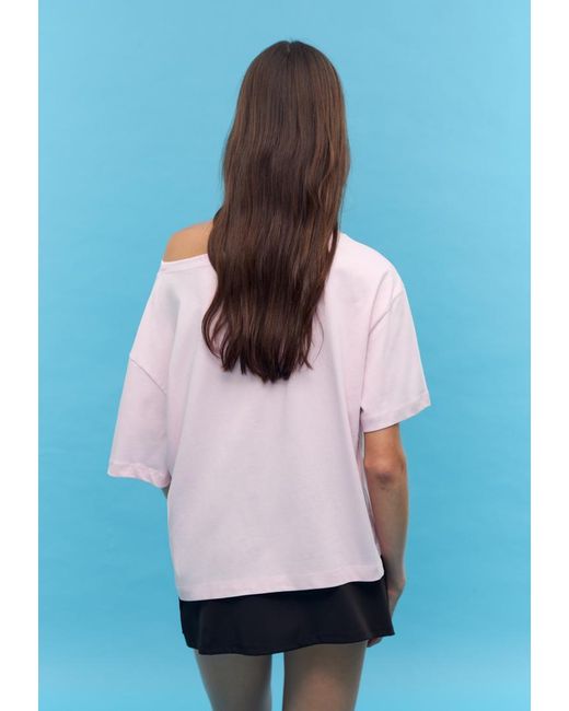 T-Shirt Stampata Con Scollo A Barchetta di Stradivarius in Blue