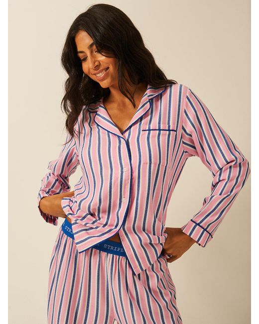 Stripe & Stare Pink Soft Brushed Woven Pyjama Top