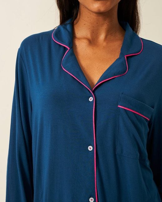 Stripe & Stare Blue Midnight Raspberry TENCEL™ Long Pyjama Set