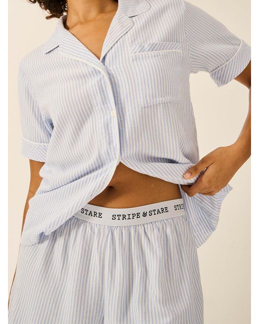 Stripe & Stare Natural Soft Brushed Woven Short Sleeve Pyjama Top