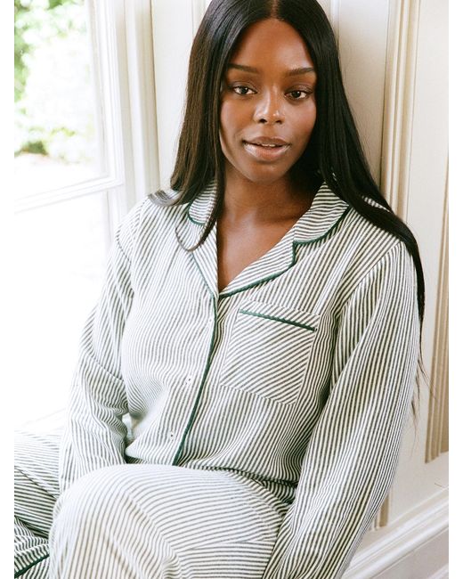 Stripe & Stare Green Soft Brushed Woven Pyjama Top
