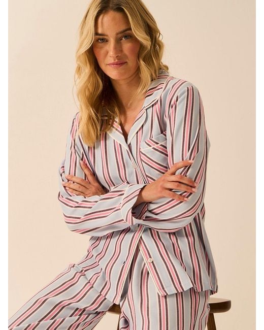 Stripe & Stare Natural Soft Brushed Woven Pyjama Top