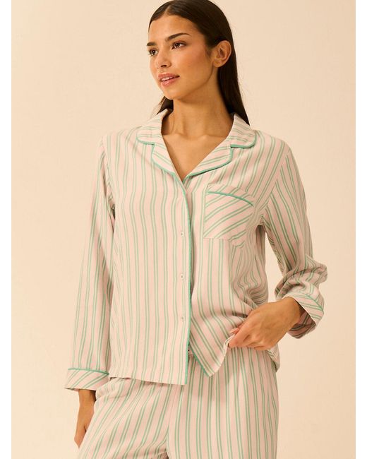 Stripe & Stare Natural Soft Brushed Woven Pyjama Top
