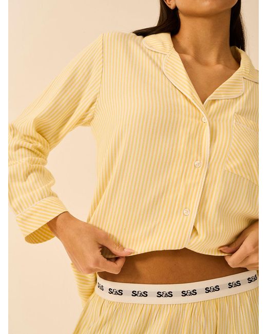 Stripe & Stare Natural Soft Brushed Woven Pyjama Top