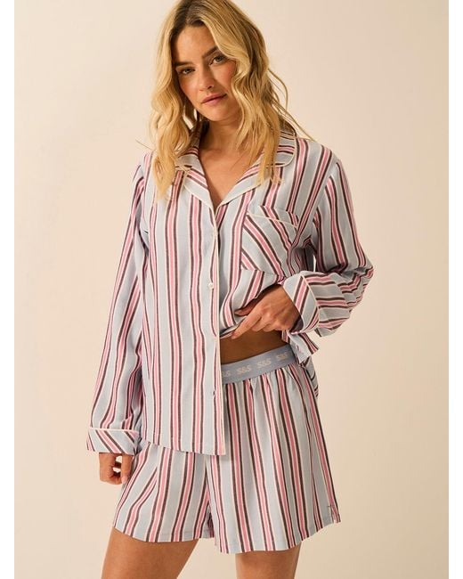 Stripe & Stare Pink Soft Brushed Woven Pyjama Shorts