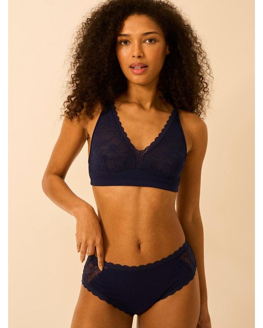 Stripe & Stare Blue Eco Lace Double Layer Plunge Bra