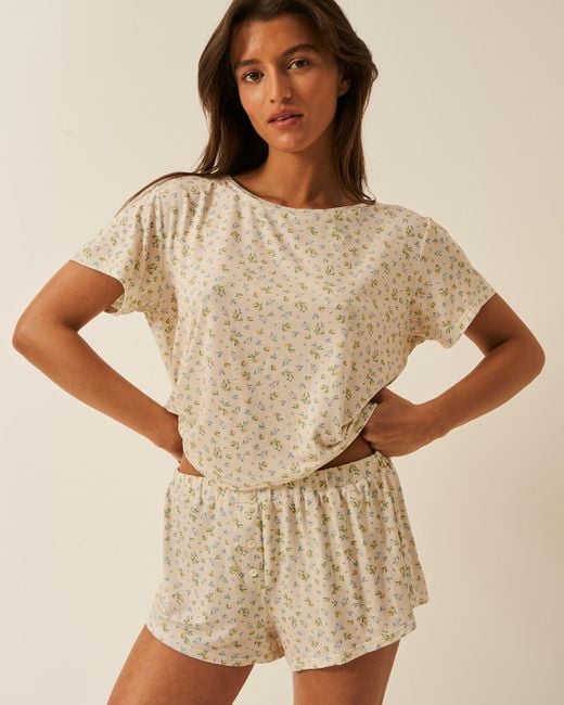 Stripe & Stare Natural T-Shirt & Short Pyjama Set