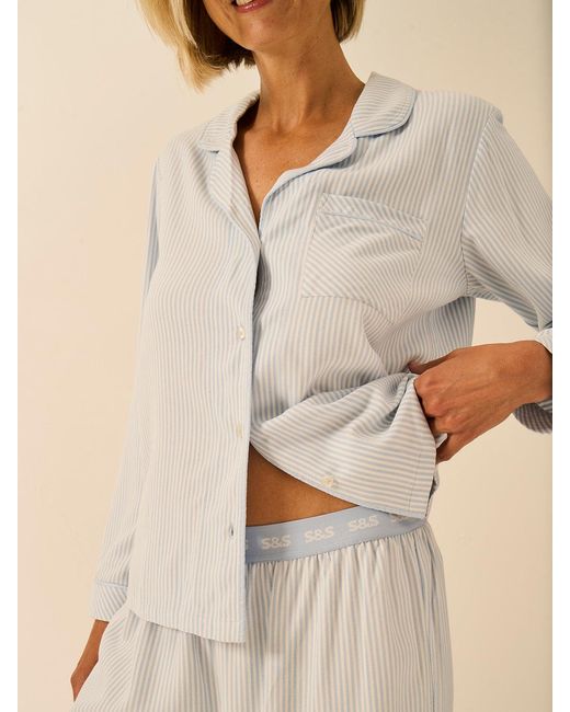 Stripe & Stare Natural Soft Brushed Woven Pyjama Top