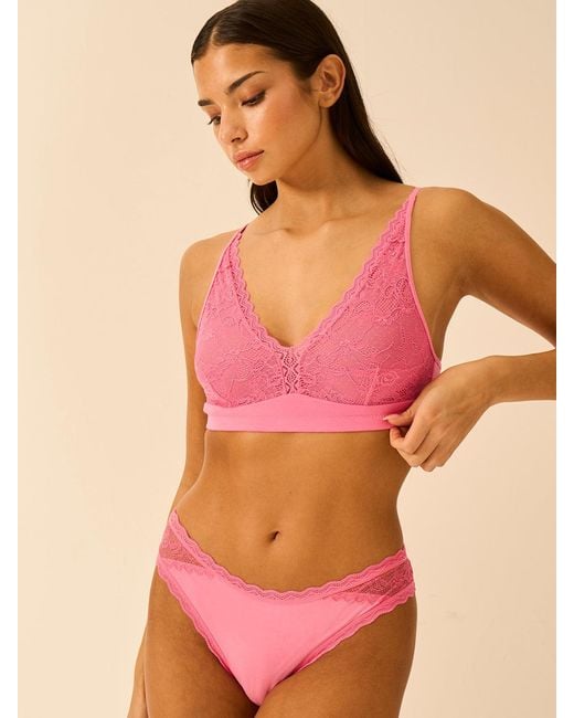 Stripe & Stare Pink Eco Lace Double Layer Plunge Bra