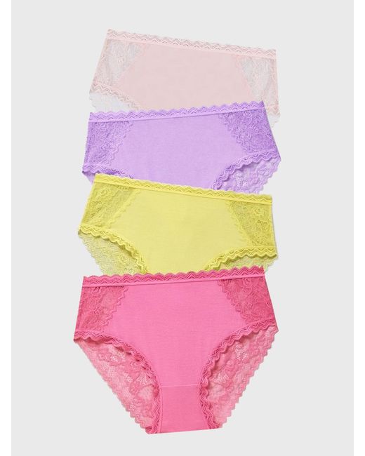 Stripe & Stare Pink Eco Lace High Rise Knicker Four Pack