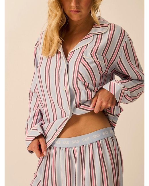 Stripe & Stare Natural Soft Brushed Woven Pyjama Top