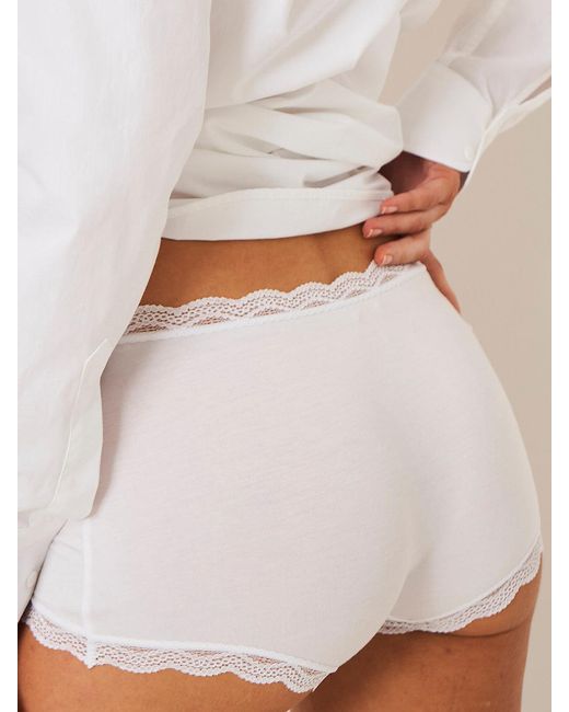 Stripe & Stare White Lace-Trim Hipster Knickers