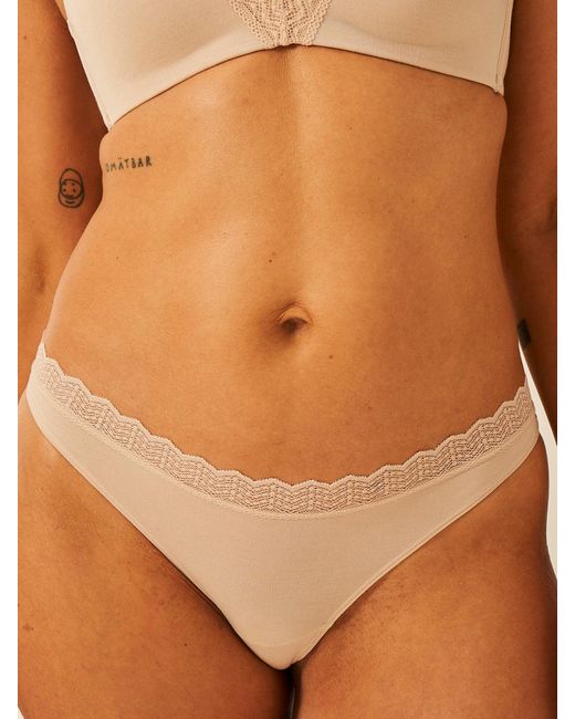 Stripe & Stare Brown Zigzag Lace Thong- Sand