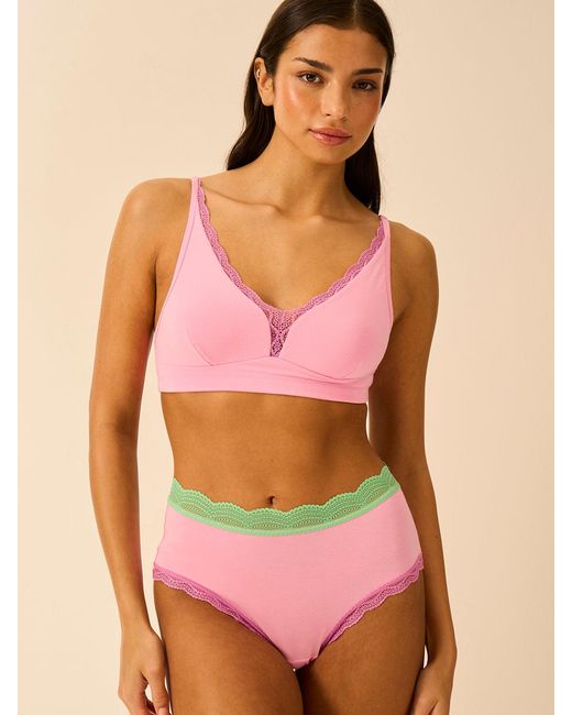 Stripe & Stare Pink Lace Plunge Bra