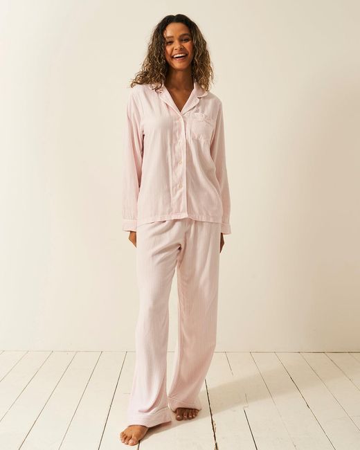 Stripe & Stare Natural Soft Brushed Woven Pyjama Top