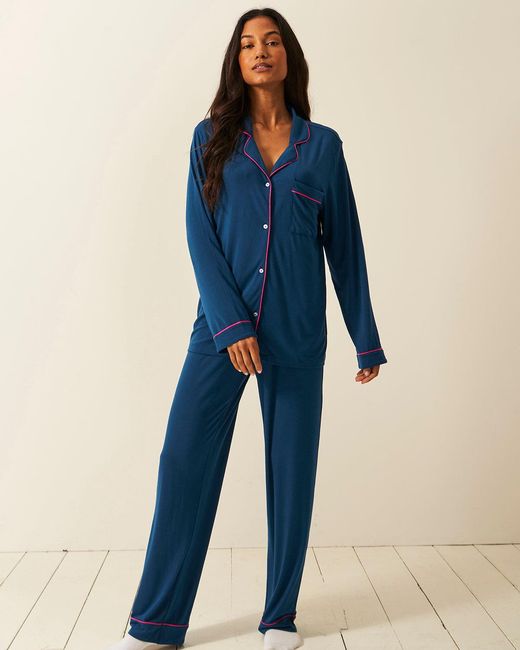 Stripe & Stare Blue Midnight Raspberry TENCEL™ Long Pyjama Set