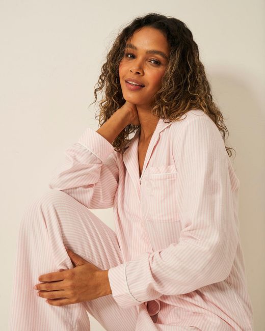 Stripe & Stare Natural Soft Brushed Woven Pyjama Top