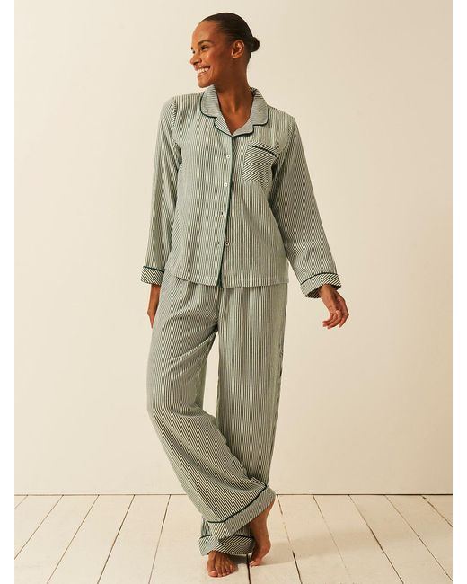 Stripe & Stare Green Soft Brushed Woven Pyjama Top
