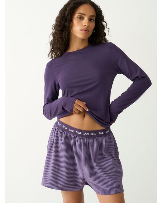 Stripe & Stare Purple Soft Brushed Woven Pyjama Shorts