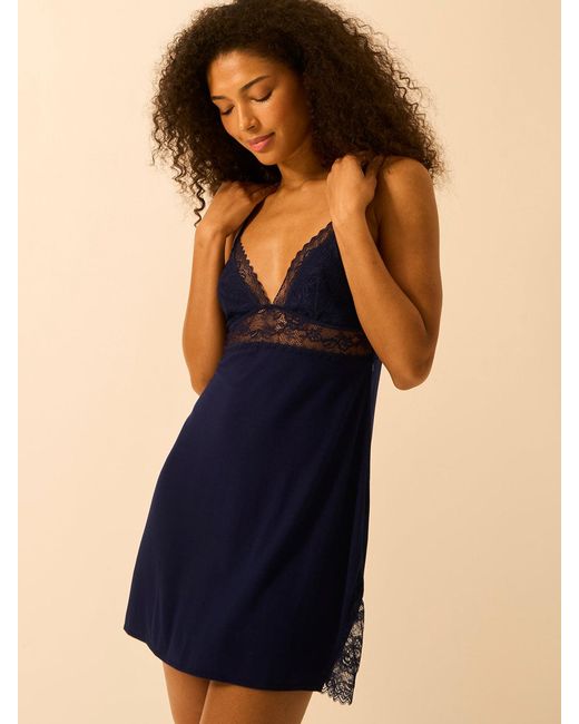 Stripe & Stare Blue Eco Lace Slip Dress