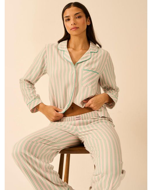 Stripe & Stare Natural Soft Brushed Woven Pyjama Top