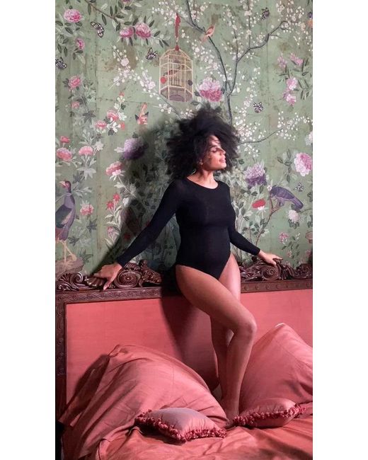 Stripe & Stare Black Soft Sustainable TENCEL™ Lace-Trim Bodysuit