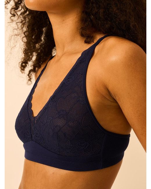 Stripe & Stare Blue Eco Lace Double Layer Plunge Bra
