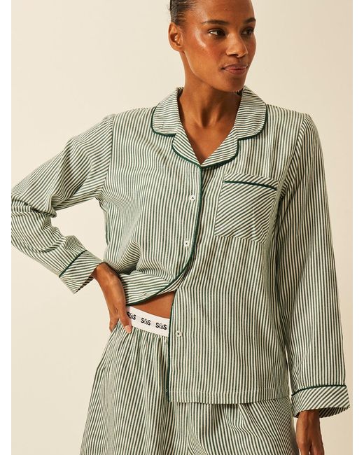Stripe & Stare Green Soft Brushed Woven Pyjama Top