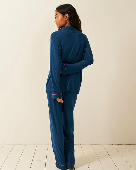 Stripe & Stare Blue Midnight Raspberry TENCEL™ Long Pyjama Set